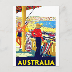Carte Postale Australie plage, vue, personnes en terrasse, vinta