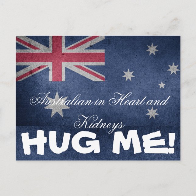 Carte Postale Australien dans le coeur et les reins, Hug Me! Drô (Devant)