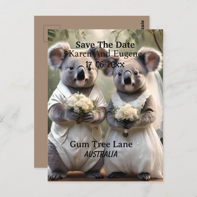Carte Postale Australien Koala Bear Mariage blanc (Devant / Derrière)