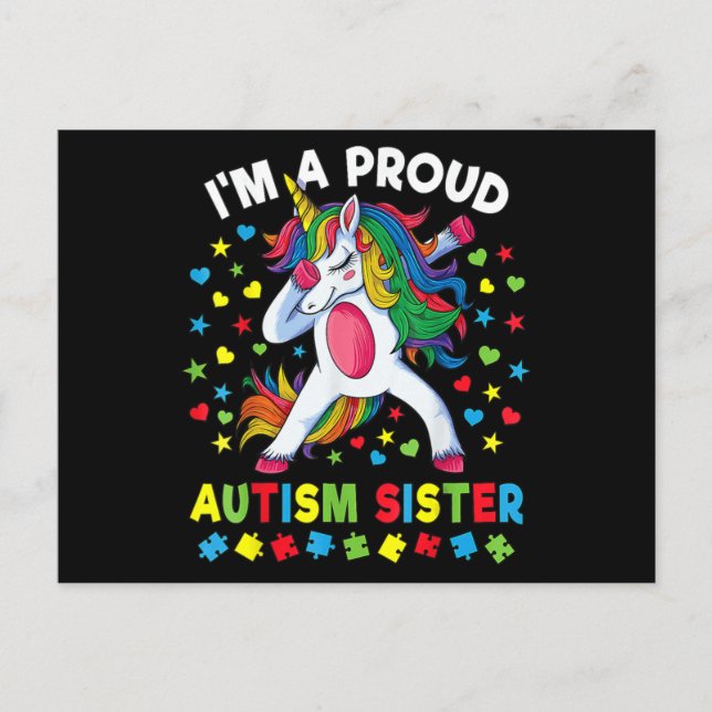 Carte Postale Autism Awareness Dabbing Unicorn Girl Proud Autism (Devant)