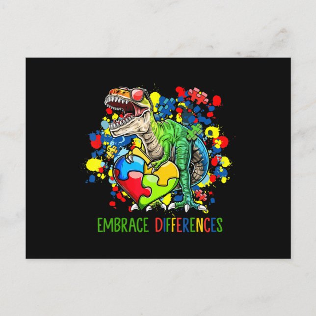 Carte Postale Autisme Accepter les Différences Dinosaure T-Rex E (Devant)