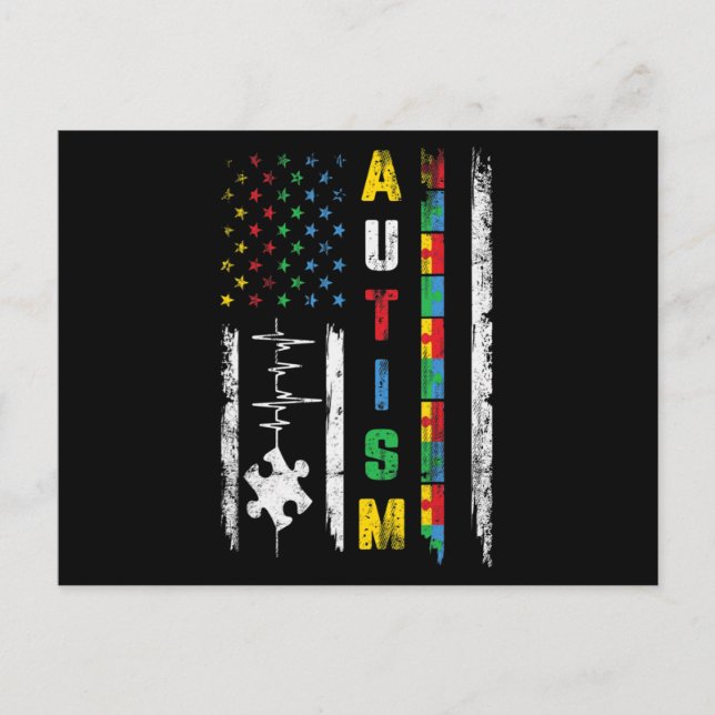 Carte Postale Autisme American Flag Puzzle Sensibilisation sur l (Devant)