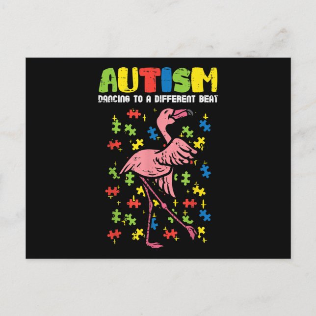 Carte Postale Autisme Danse Sur un Rythme Différent Flamant Rose (Devant)