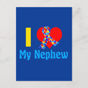 Carte Postale Autisme Tante I Love My Nephew Blue Heart