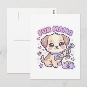 Carte Postale Autocollant Chien Mignon Maman Fourrure Pastel
