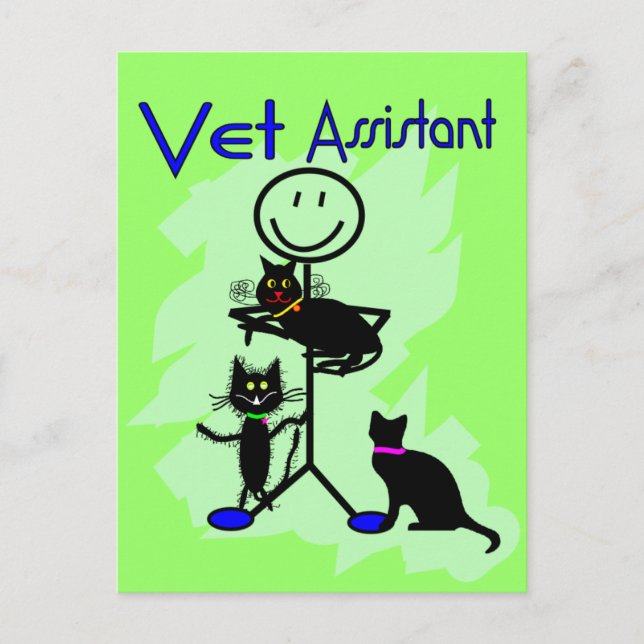 Carte Postale Autocollant de l'assistant vétérinaire avec chats  (Devant)