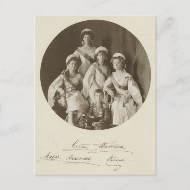 Carte Postale AUTOGRAPHIES OTMA & Alexis Romanov Russie enfants  (Devant)