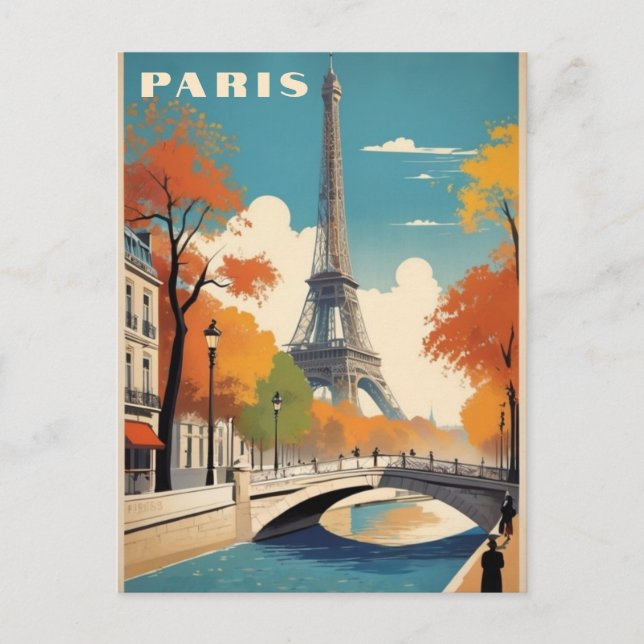 Carte Postale Automne à Paris France Tour Eiffel Retro Voyage (Devant)