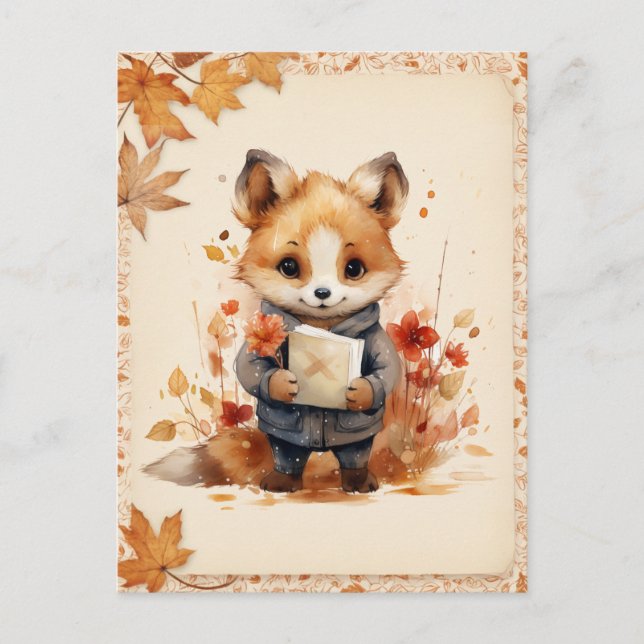 Carte Postale Automne / Automne Aquarelle Renard - (Devant)
