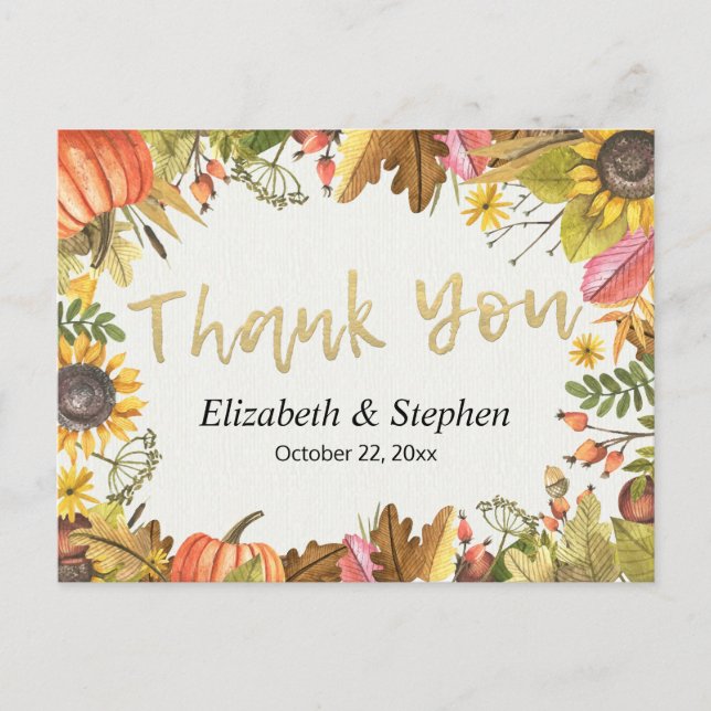 Carte Postale Automne Automne Maple Feuille Citrouille Mariage M (Devant)