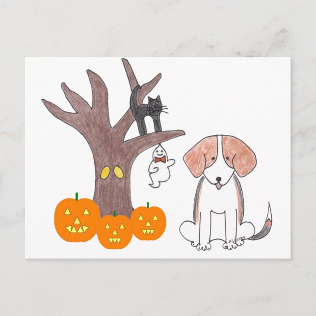 Carte postale Automne beagle (Devant)