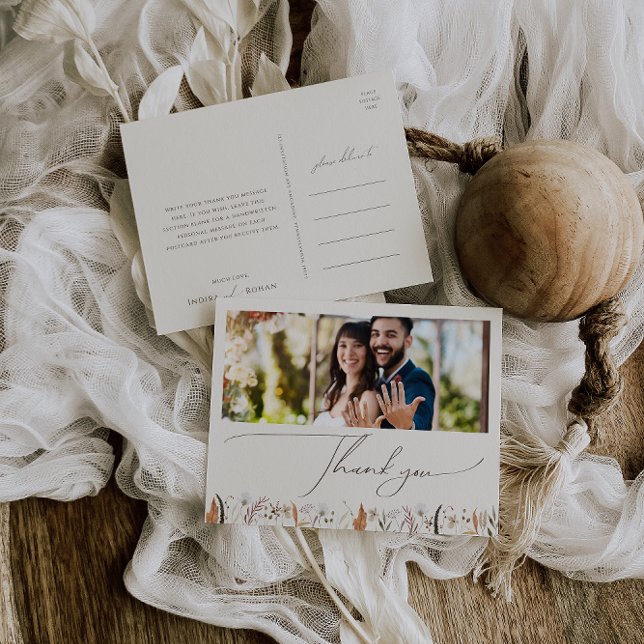 Carte Postale Automne Boho | Merci photo horizontal beige (Créateur téléchargé)