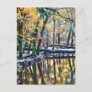 Carte Postale Automne Bois Huile Peinture Style