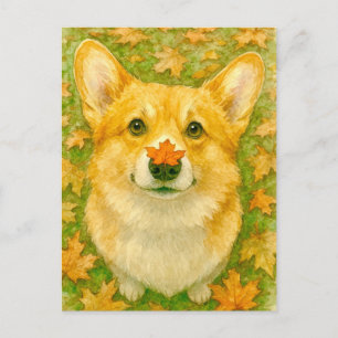 Carte postale Automne Corgi Charme Chaleureux Auto