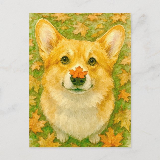 Carte postale Automne Corgi Charme Chaleureux Auto (Devant)