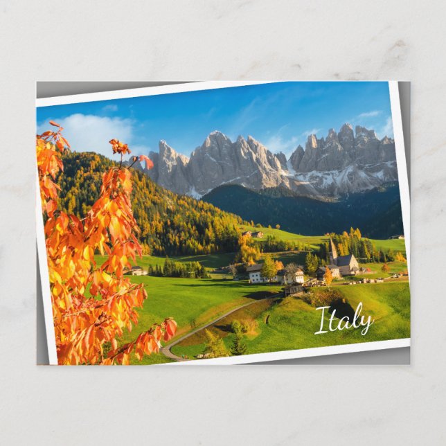 Carte Postale Automne dans un paysage de Dolomites avec église (Devant)