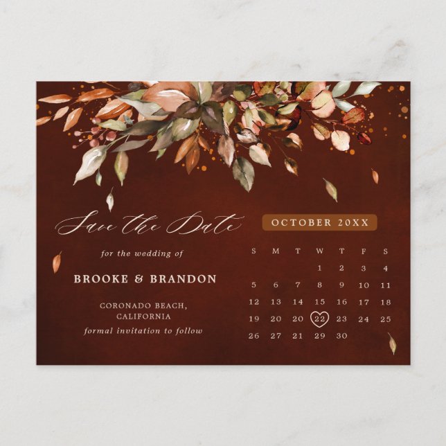 Carte Postale Automne Feuilles Rustique Pays Enregistrer la date (Devant)