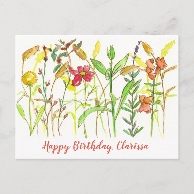 Carte Postale Automne Fleurs Botaniques Joyeux Anniversaire (Devant)