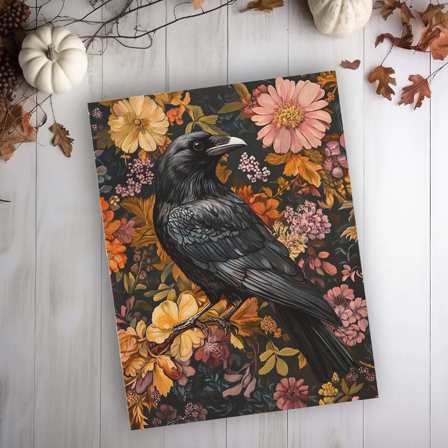 Carte Postale Automne Floral Corbeau Corbeau (Créateur téléchargé)