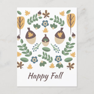 Carte Postale Automne Floral verdure Feuille Acorn Motif