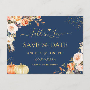 Carte Postale Automne Gold Floral Soirée de mariage Enregistrer