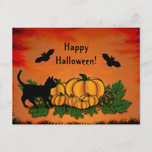Carte Postale Automne , Joyeux Halloween! Avec Chauve-souris et 