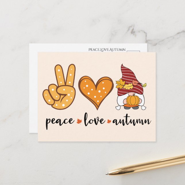 Carte postale Automne Peace Love (Devant/Arrière en situation)