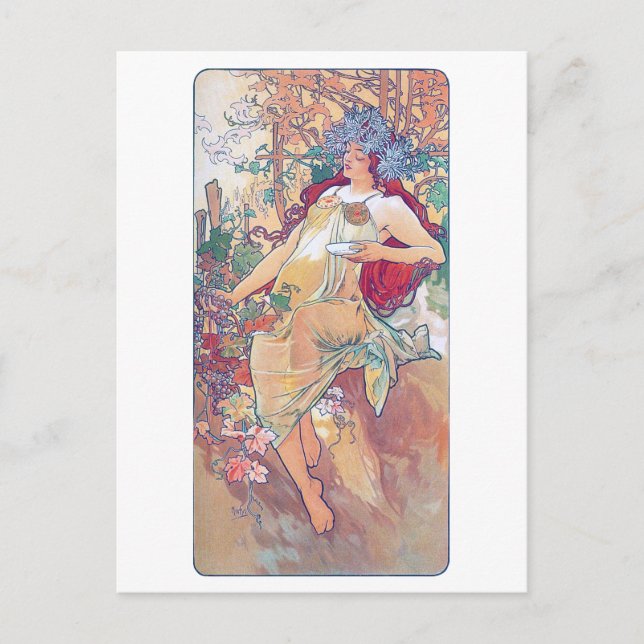 Carte Postale Automne (Quatre Saisons), Alphonse Mucha (Devant)