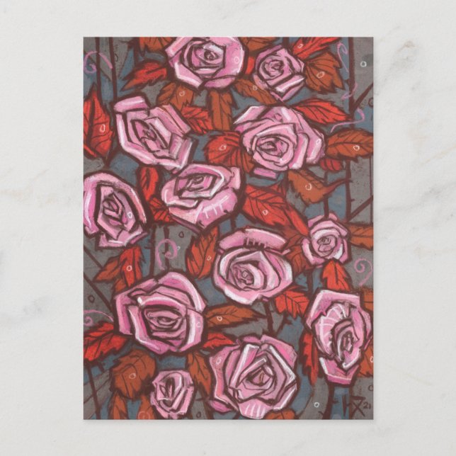 Carte Postale Automne Rose Floral Art Rustique Fleurs rose Orang (Devant)