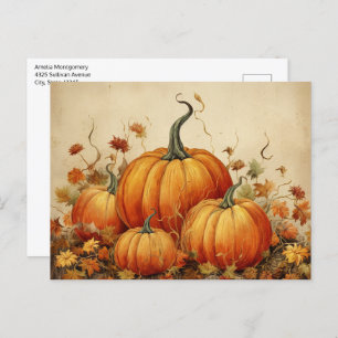 Carte Postale Automne Rustique Orange Citrouille
