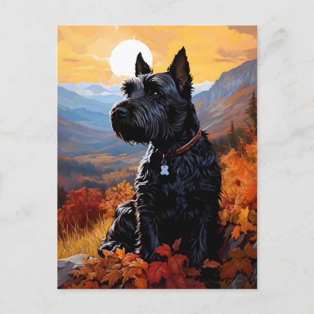 Carte Postale Automne Scottish Terrier (Devant)