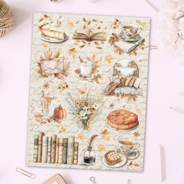 Carte Postale Automne vintage Automne Essentiel Bibliothèque con (In situ)