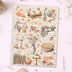 Carte Postale Automne vintage Automne Livre Essentiel Nourriture