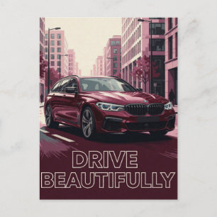 Carte Postale 🌆 Automobile Rouge Nuit Urbaine