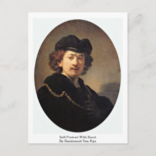 Carte Postale Autoportrait Avec Beret Par Rembrandt Van Rijn