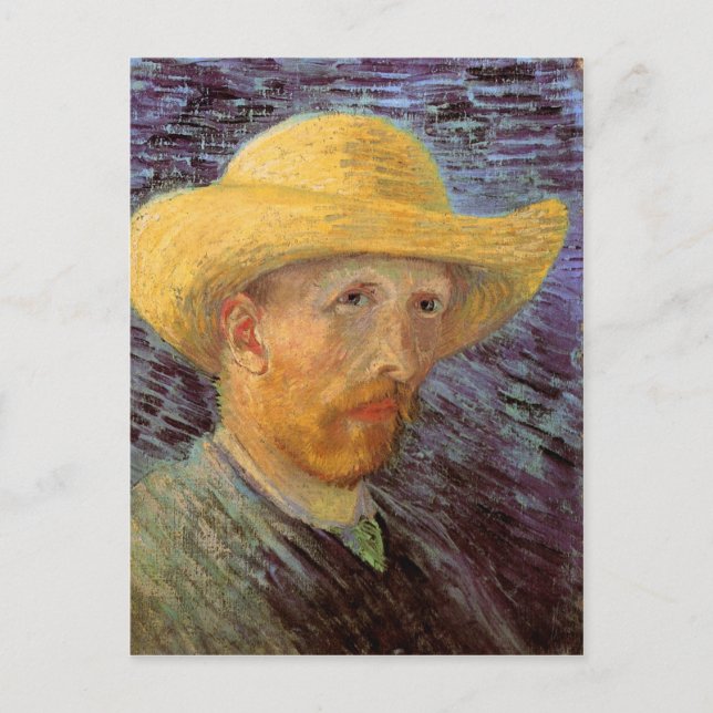 Carte Postale Autoportrait avec Casquette de paille Van Gogh Art (Devant)