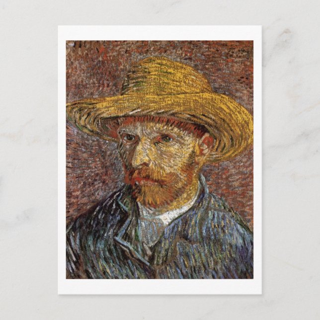 Carte Postale Autoportrait avec Casquette de paille Van Gogh Art (Devant)