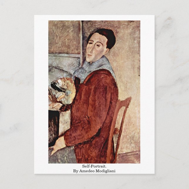 Carte Postale Autoportrait. Par Amedeo Modigliani (Devant)