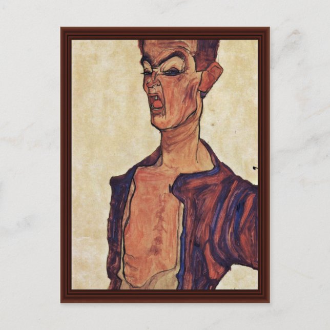 Carte Postale Autoportrait Un Piercing Visage De Schiele Egon (Devant)