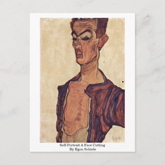 Carte Postale Autoportrait Une Coupe Du Visage Par Egon Schiele (Devant)