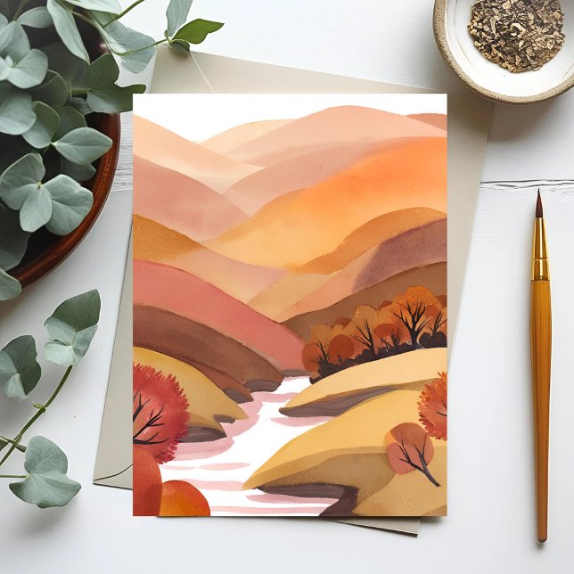 Carte Postale Autumn Abode | Fall Foliage Watercolor Landscape (Créateur téléchargé)
