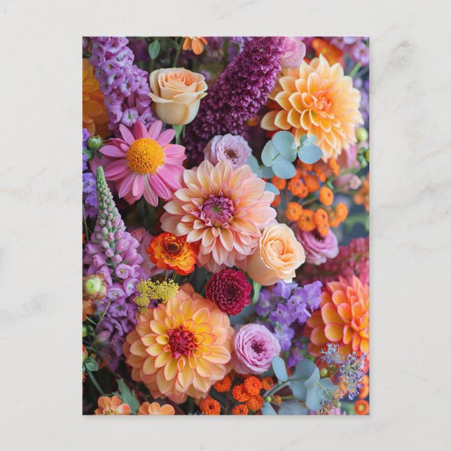 Carte Postale Autumn Bouquet with Dahlias, Freesias, and Gerbera (Devant)