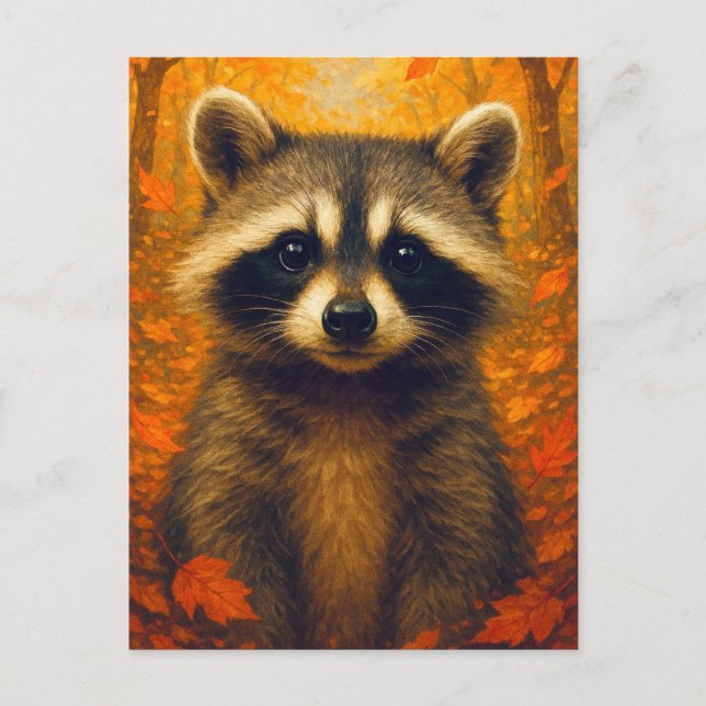 Carte Postale Autumn Raccoon Postcard Cute Animal  Fall Forest (Devant)