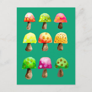 Carte postale aux champignons colorés