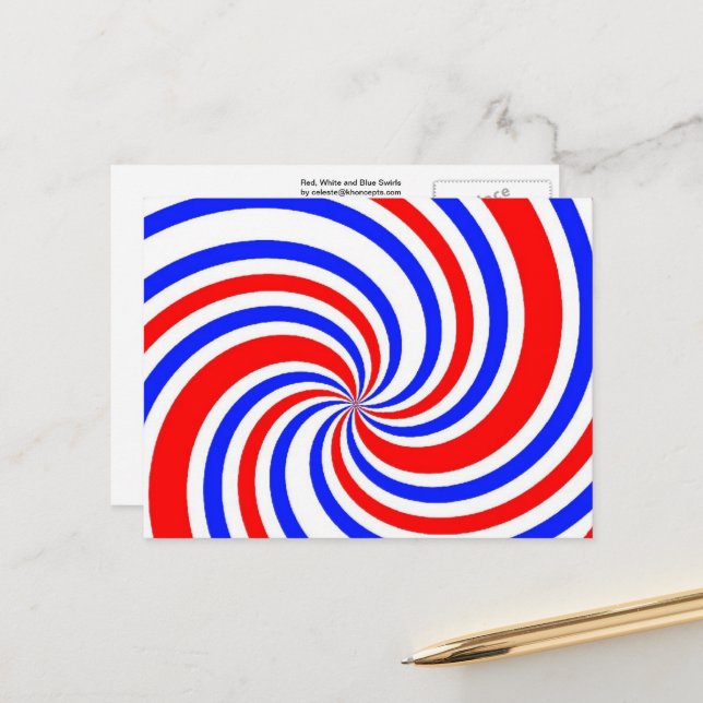 Carte postale aux tourbillons rouges, blancs et bl (Devant/Arrière en situation)