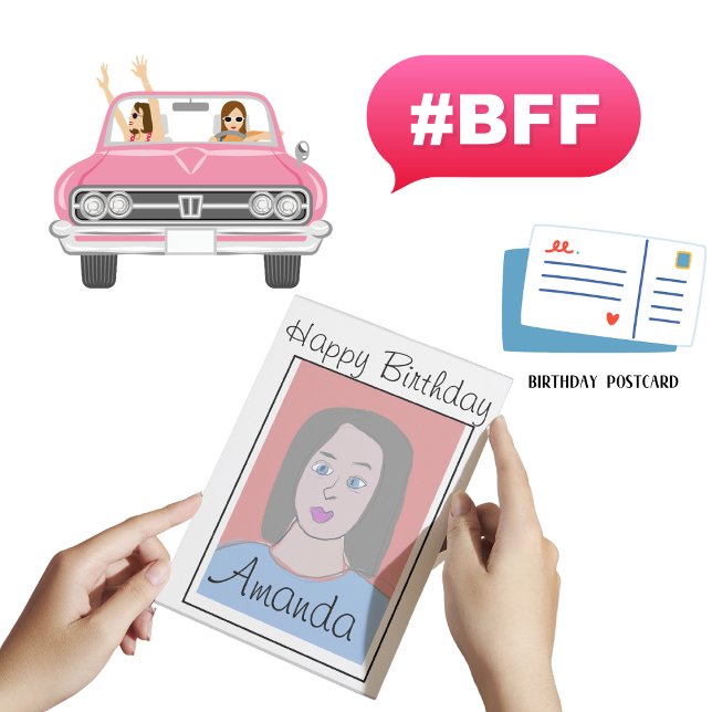 Carte Postale Avatar d'amie personnalisée pour anniversaire  (Personalized BFF Birthday Return Address Postcard)