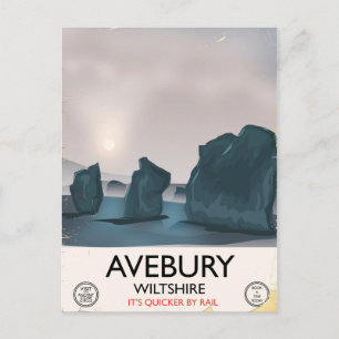 Carte Postale Avebury, Wiltshire Cercle de pierres voyage vintag