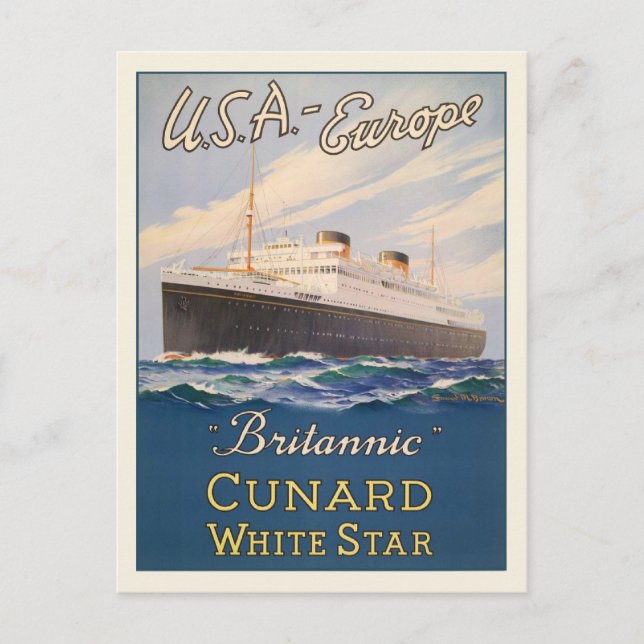 Carte postale avec affiche publicitaire de bateau  (Devant)