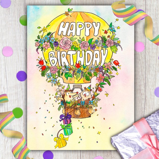 Carte postale avec ballon pour joyeux anniversaire (Créateur téléchargé)