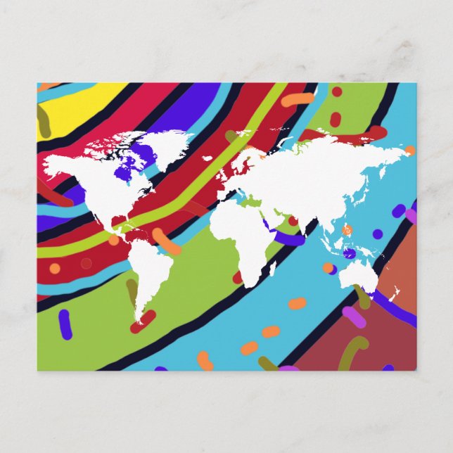 carte postale avec carte du monde en couleurs (Devant)